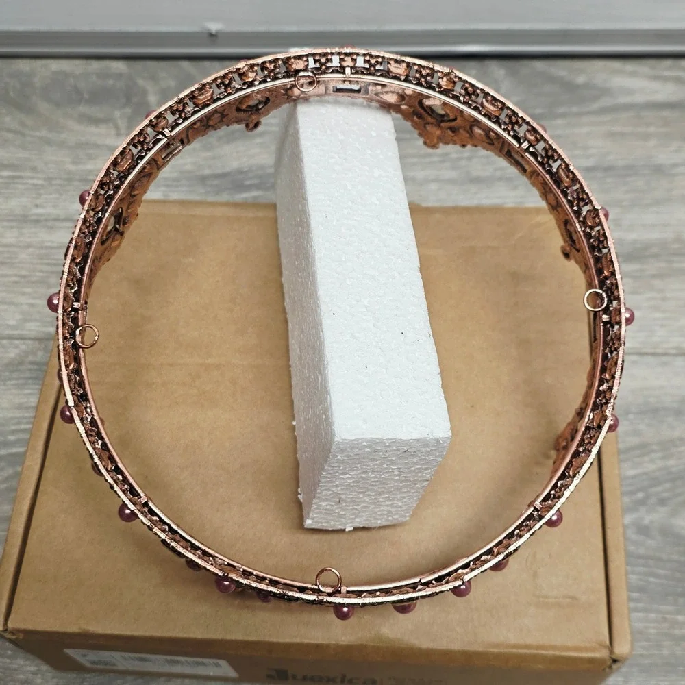 Rose Gold Pink Pearl Crystal Full Round Crown Tiara Royal Pageant  Headpiece